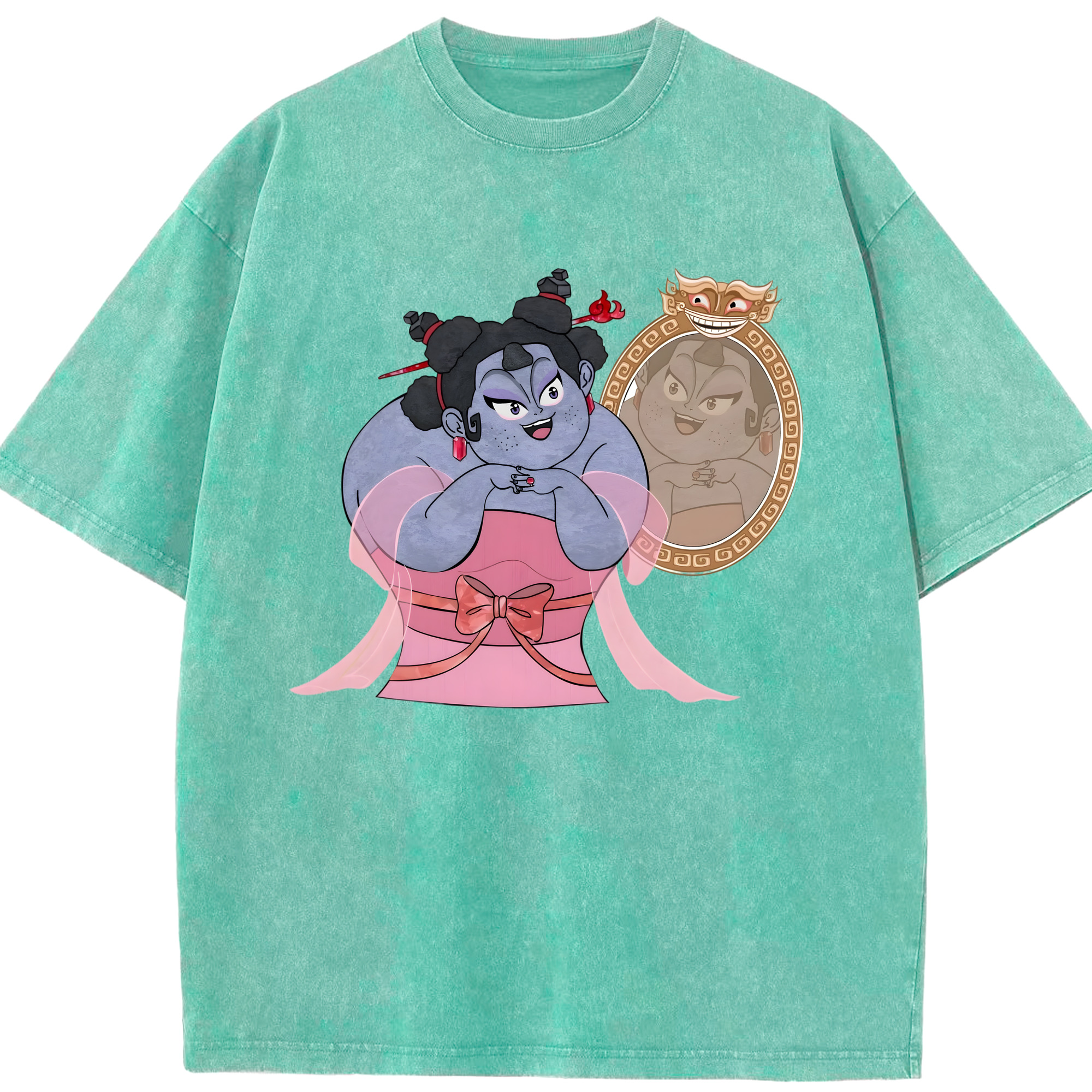 （画像用） Ne Zha 2 ナタ 魔童の大暴れ 綿100% ヴィンテージ風 半袖Tシャツ（フロントプリント）